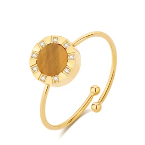 Bague ajustable Pixies acier doré œil de tigre