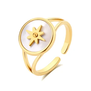 Bague ajustable Pixies acier doré nacre