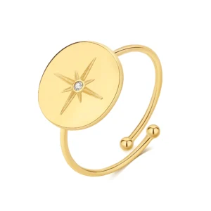 Bague ajustable Pixies acier doré oxyde de zirconium