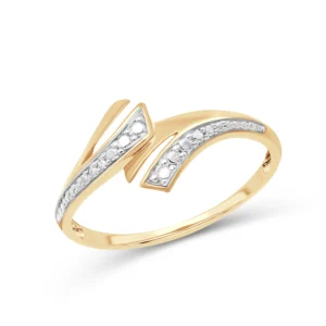 Bague asymétrique taille 54 or jaune 375 diamant