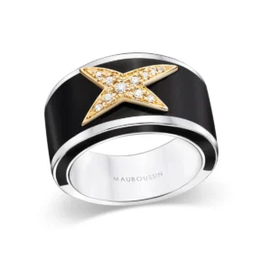 Bague Mauboussin taille 56 La Star de la Côte d'Azur noir argent rhodié diamants