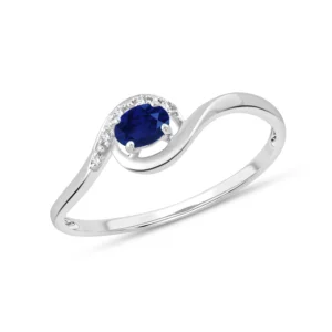 Bague taille 54 or blanc 375 saphir 0,26 ct et 5 diamants