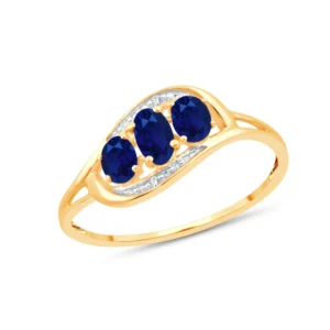 Bague taille 54 or jaune 375 3 saphirs 0,55 ct et 2 diamants