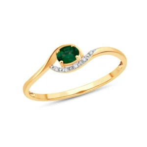 Bague taille 54 or jaune 375 émeraude 0,14 ct et 5 diamants