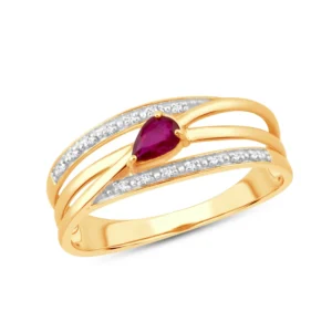 Bague taille 54 or jaune 375 rubis 0,16 ct et 14 diamants