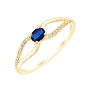 Bague taille 54 or jaune 375 saphir 0,19 ct et 6 diamants