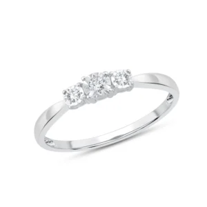 Bague trilogie taille 54 or blanc 375 3 diamants 0,07 ct