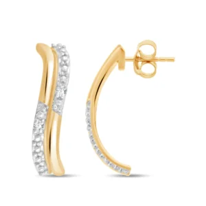Demi-créoles vague or bicolore 375 4 diamants
