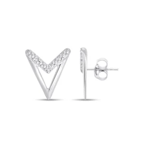 Puces d'oreilles chevron or blanc 375 6 diamants