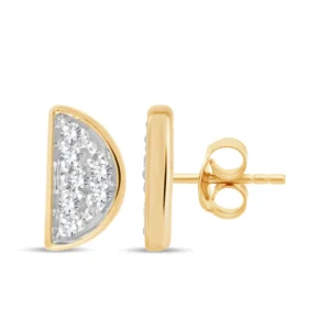 Puces d'oreilles demi-lune or jaune 375 14 diamants