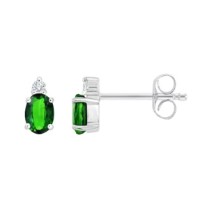Puces d'oreilles or blanc 375 émeraude 0,45 ct et diamants