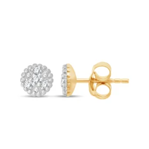 Puces d'oreilles rondes or bicolore 375 8 diamants